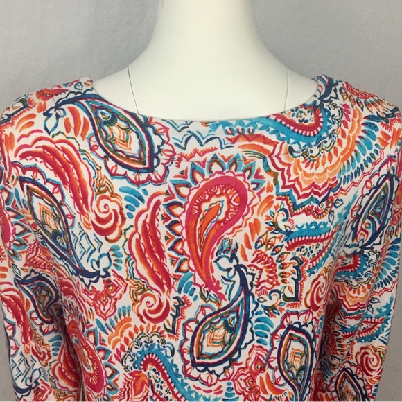 Crown & Ivy Petite XL Dress 3/4 Sleeve Split Front V-Neck Stretch Vibrant Print - Picture 10 of 16